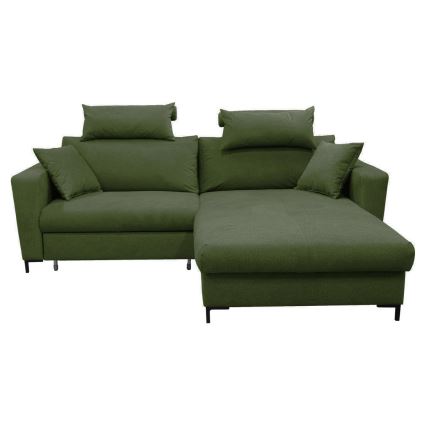 HORTA Right-Hand L-Shaped Corner Sofa Bed with Storage, Green