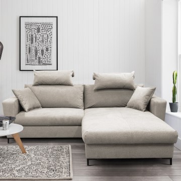HORTA Right-hand L-shaped Corner Sofa Bed with Storage, Grey