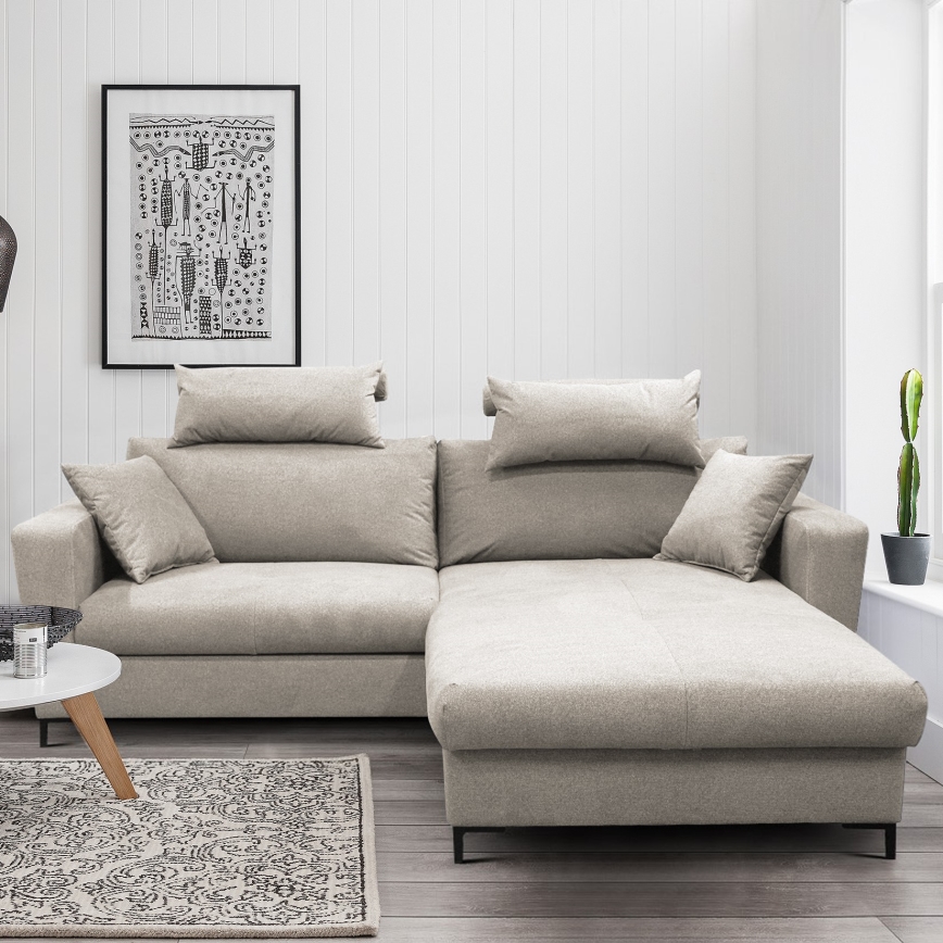 HORTA Right-hand L-shaped Corner Sofa Bed with Storage, Grey
