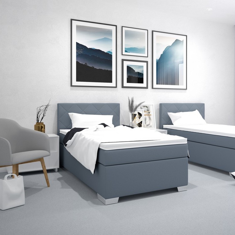 IDA Upholstered Bed with Mattress, 90 x 200 cm, Blue