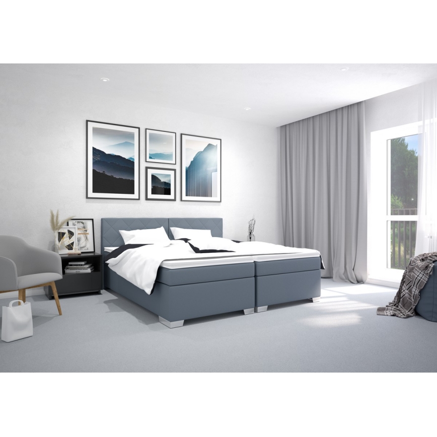 IDA Upholstered Bed with Mattress, 90 x 200 cm, Blue
