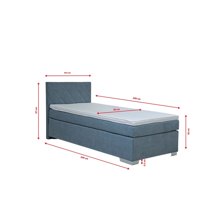 IDA Upholstered Bed with Mattress, 90 x 200 cm, Blue