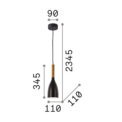 Ideal Lux - Cable pendant MANHATTAN 1xE14/40W/230V Ø 11 cm black/beech