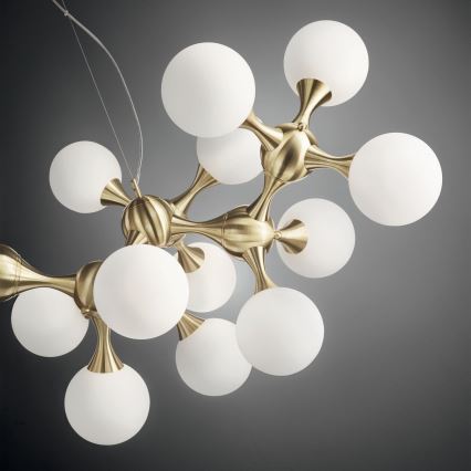 Ideal Lux - Cable-suspended chandelier NODI 15xE14/28W/230V diam. 105 cm brass/white