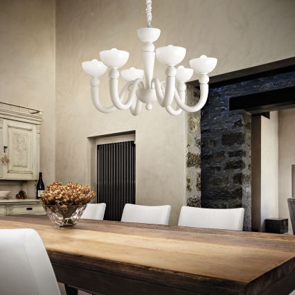 Ideal Lux - Chain-hung chandelier BON BON 8xE14/28W/230V pr. 95,5 cm white