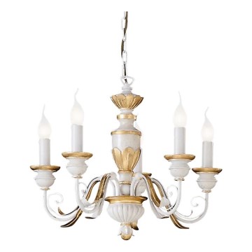 Ideal Lux - Chandelier on a chain FIRENZE 5xE14/40W/230V d. 55 cm white/gold