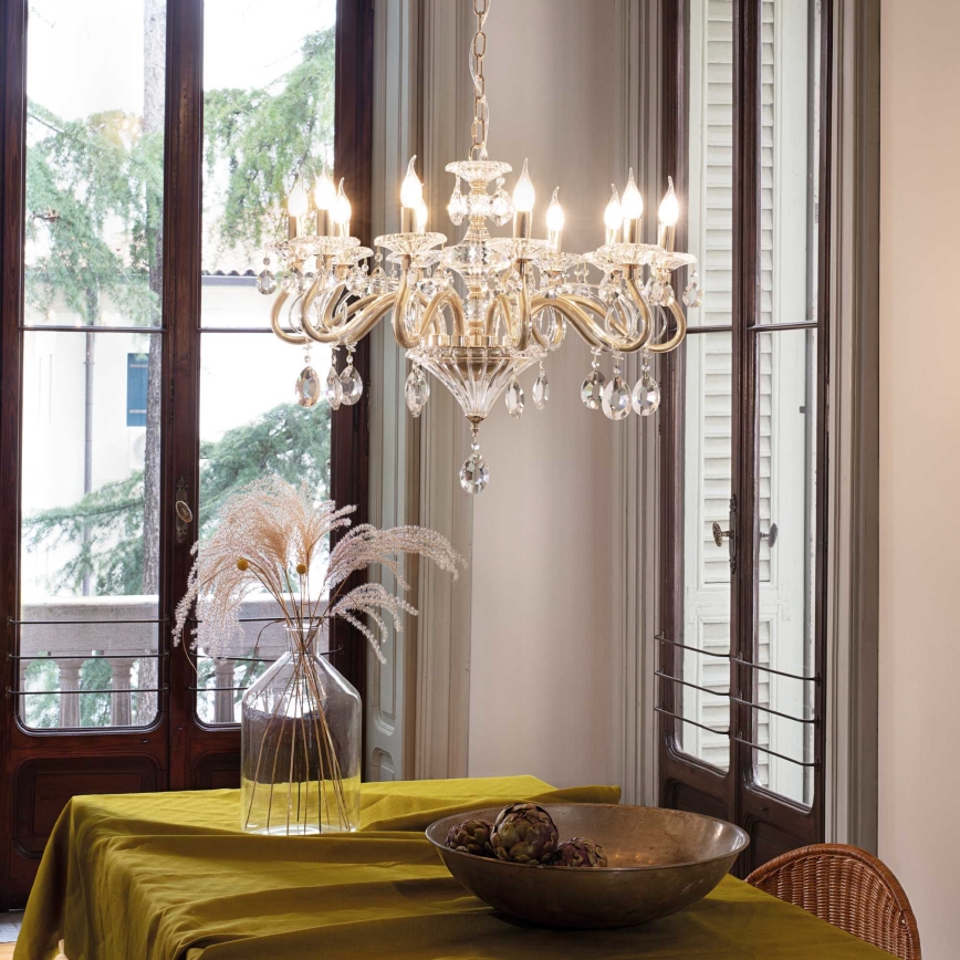 Ideal Lux - Crystal chandelier on a chain NEGRESCO 10xE14/28W/230V d. 85 cm gold