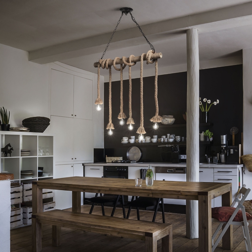 Ideal Lux - Chandelier on a string CANAPA 6xE27/15W/230V brown