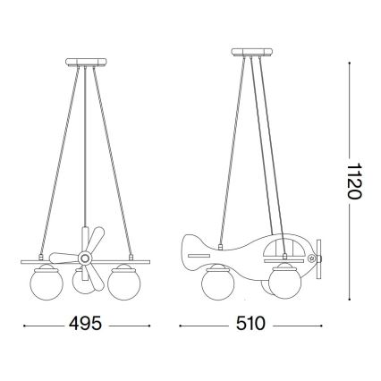 Ideal Lux - Children's chandelier on a string AVION 3xE27/28W/230V blue