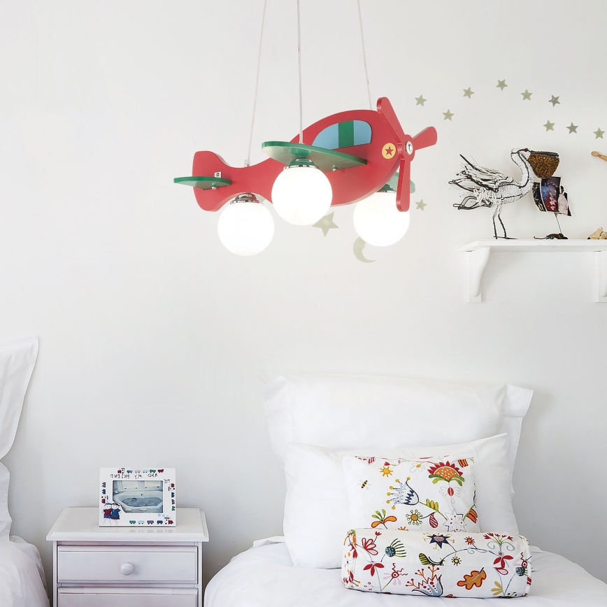 Ideal Lux - Children's chandelier on a string AVION 3xE27/28W/230V red