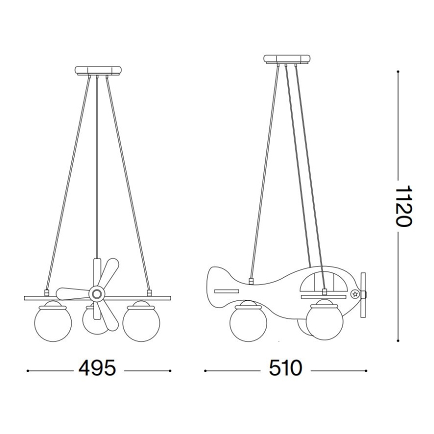 Ideal Lux - Children's chandelier on a string AVION 3xE27/28W/230V red