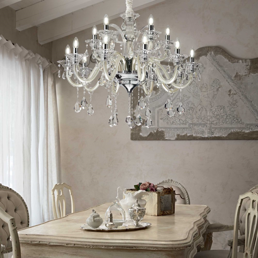 Ideal Lux - Crystal chandelier on a chain COLOSSAL 15xE14/40W/230V d. 95 cm creamy/shiny chrome