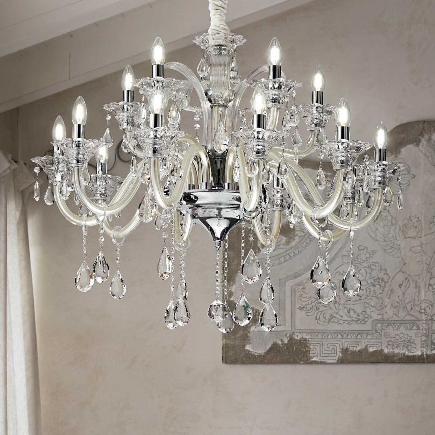 Ideal Lux - Crystal chandelier on a chain COLOSSAL 15xE14/40W/230V d. 95 cm creamy/shiny chrome