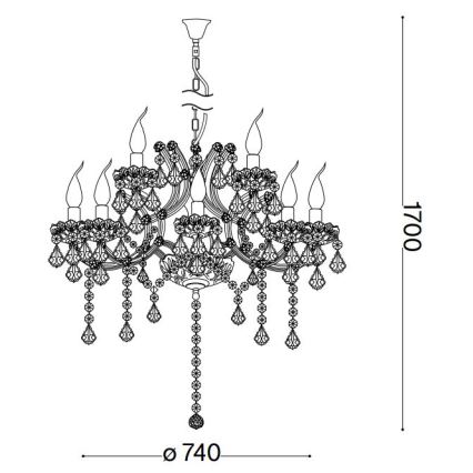 Ideal Lux - Crystal chandelier on a chain NAPOLEON 12xE14/40W/230V d. 74 cm shiny chrome