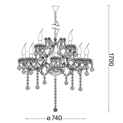 Ideal Lux - Crystal chandelier on a chain NAPOLEON 12xE14/40W/230V d. 74 cm gold