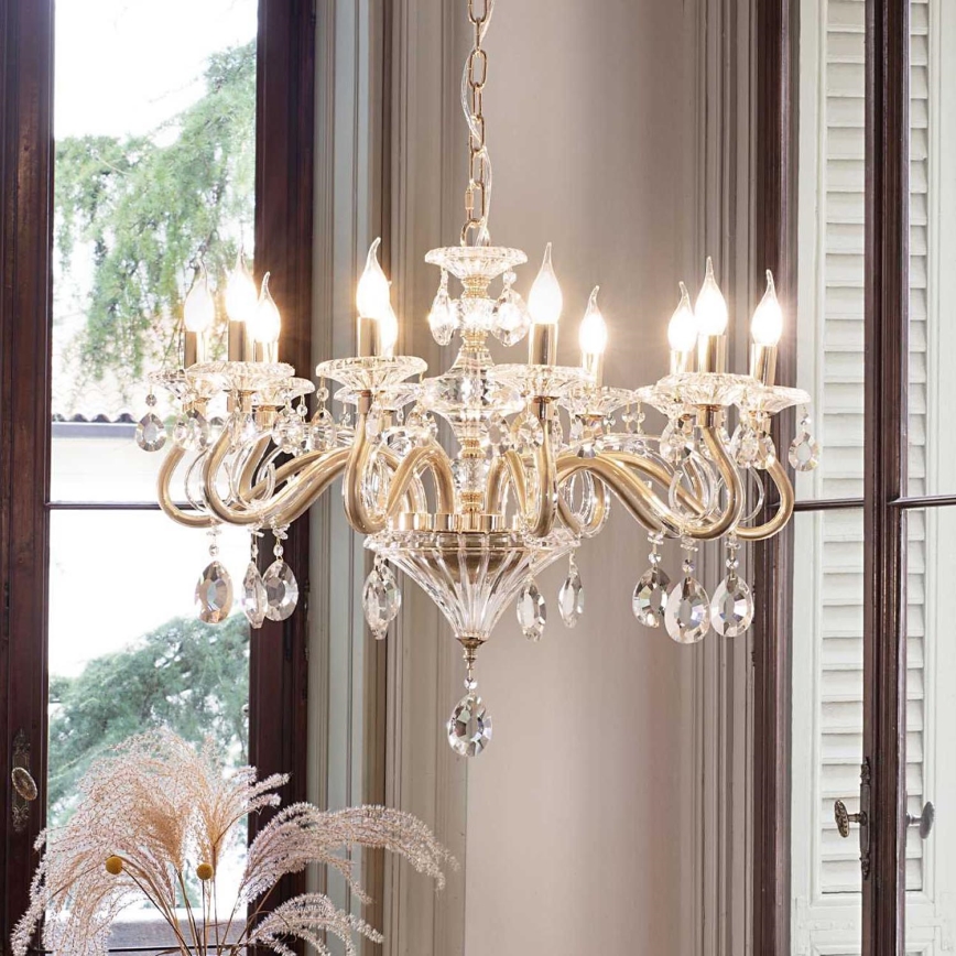 Ideal Lux - Crystal chandelier on a chain NEGRESCO 10xE14/28W/230V d. 85 cm gold