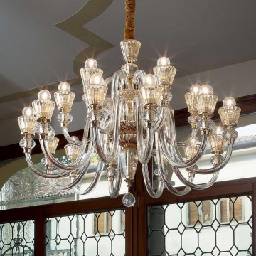 Ideal Lux - Crystal chandelier on a chain STRAUSS 18xE14/40W/230V d. 85 cm brass