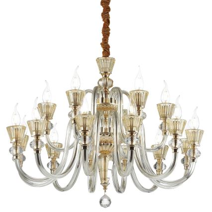 Ideal Lux - Crystal chandelier on a chain STRAUSS 18xE14/40W/230V d. 85 cm brass