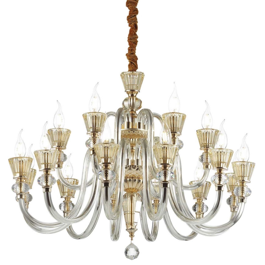 Ideal Lux - Crystal chandelier on a chain STRAUSS 18xE14/40W/230V d. 85 cm brass