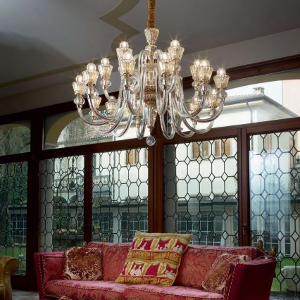 Ideal Lux - Crystal chandelier on a chain STRAUSS 18xE14/40W/230V d. 85 cm brass
