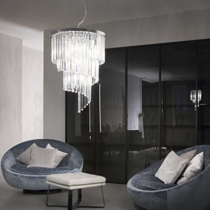 Ideal Lux - Crystal chandelier on a string CARLTON 12xE14/40W/230V d. 50 cm shiny chrome