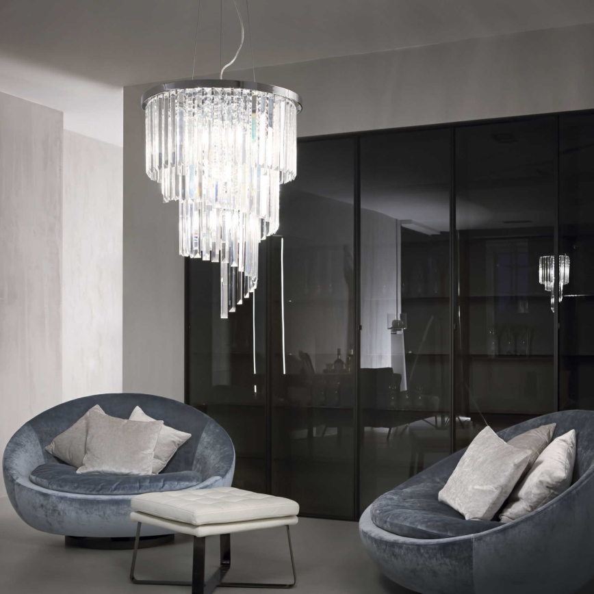 Ideal Lux - Crystal chandelier on a string CARLTON 12xE14/40W/230V d. 50 cm shiny chrome