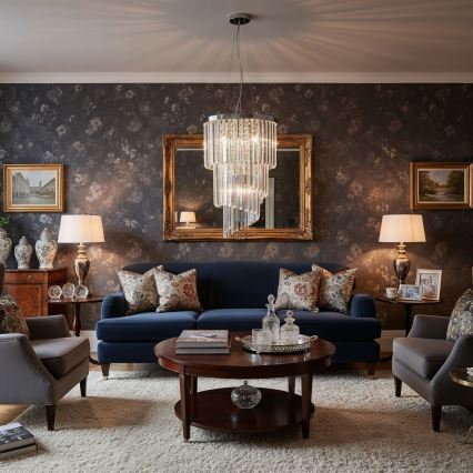 Ideal Lux - Crystal chandelier on a string CARLTON 8xE14/40W/230V d. 40 cm shiny chrome