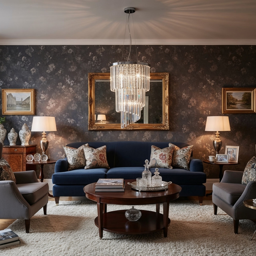 Ideal Lux - Crystal chandelier on a string CARLTON 8xE14/40W/230V d. 40 cm shiny chrome