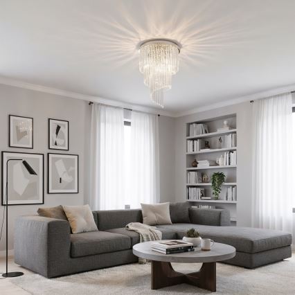 Ideal Lux - Crystal surface-mounted chandelier CARLTON 12xE14/40W/230V d. 50 cm shiny chrome