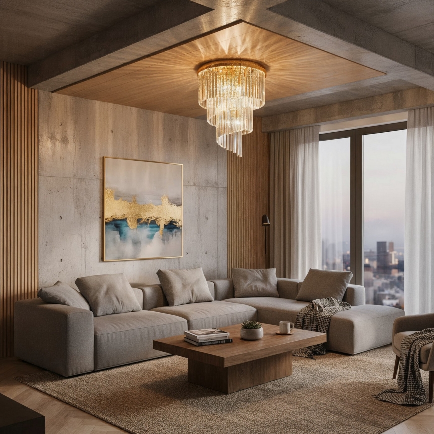 Ideal Lux - Crystal surface-mounted chandelier CARLTON 12xE14/40W/230V d. 50 cm gold