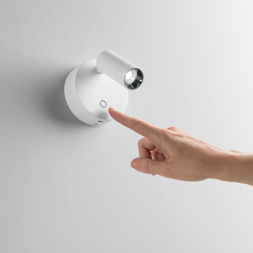 Ideal Lux - ELF LED Touch-Dimmable Wall Spotlight, 3W/230V, CRI 95, White