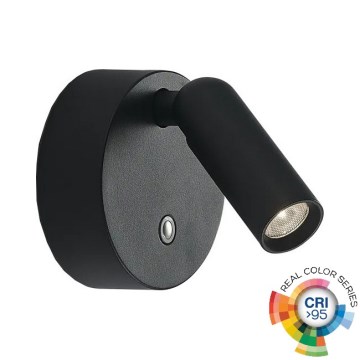 Ideal Lux - Dimmable Rechargeable Touch Wall-Mounted LED Spotlight BEAN LED/3W/5V 2200 mAh CRI 95 Black