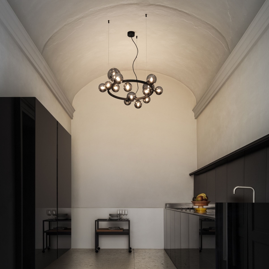 Ideal Lux - LED Chandelier on a string PERLAGE 14xG9/3W/230V d. 85 cm black/smoky
