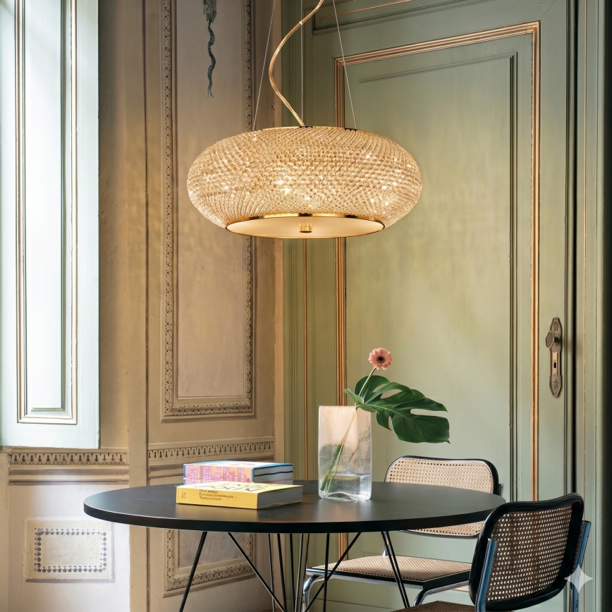 Ideal Lux - LED Crystal Cable-Suspended Chandelier PASHA 14xE14/40W/230V, Ø 65 cm, Gold