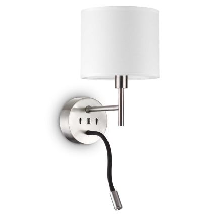 Ideal Lux - LED Flexible lamp with a mount SET UP 1xE27/42W + LED/3W/230V CRI 90 USB shiny chrome