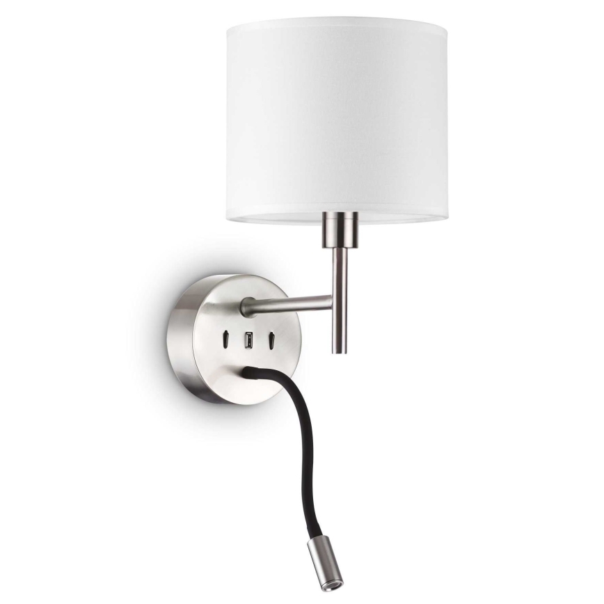 Ideal Lux - LED Flexible lamp with a mount SET UP 1xE27/42W + LED/3W/230V CRI 90 USB shiny chrome