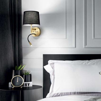 Ideal Lux - LED Flexible lamp with a mount SET 1xE27/42W + LED/3W/230V CRI 90 USB gold