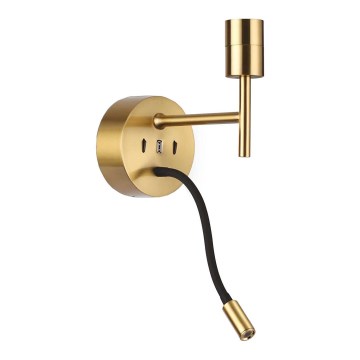 Ideal Lux - LED Flexible lamp with a mount SET 1xE27/42W + LED/3W/230V CRI 90 USB gold