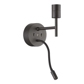 Ideal Lux - LED Flexible lamp with a mount SET UP 1xE27/42W + LED/3W/230V CRI 90 USB black