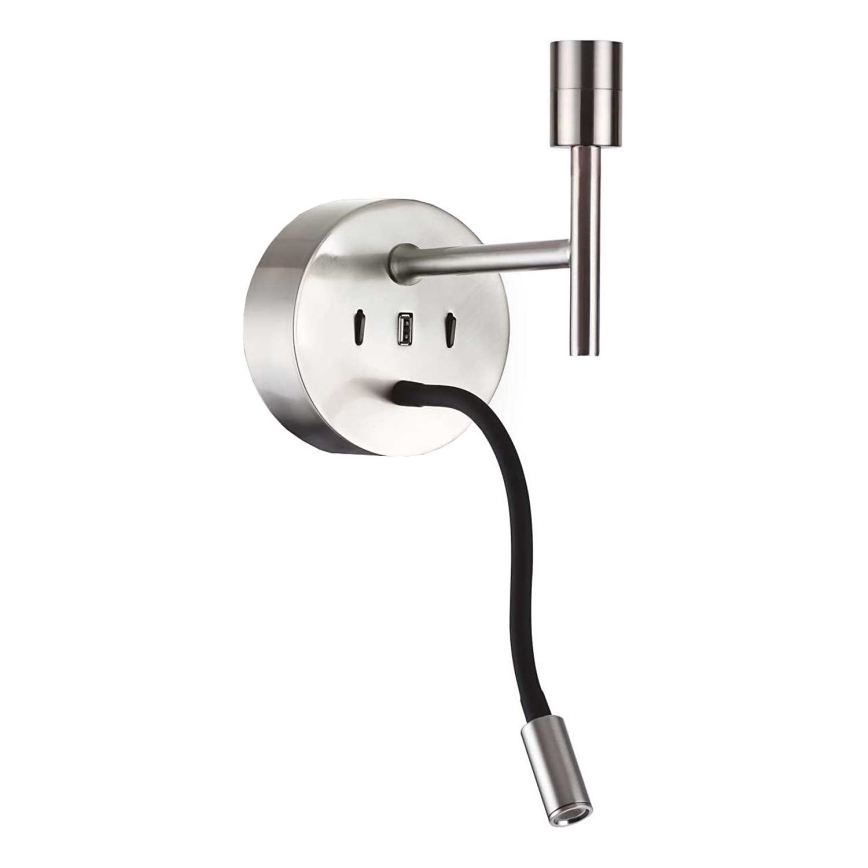 Ideal Lux - LED Flexible lamp with a mount SET UP 1xE27/42W + LED/3W/230V CRI 90 USB shiny chrome