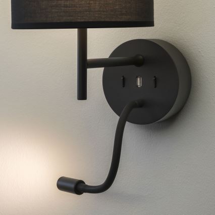 Ideal Lux - LED Flexible lamp with a mount SET UP 1xE27/42W + LED/3W/230V CRI 90 USB black