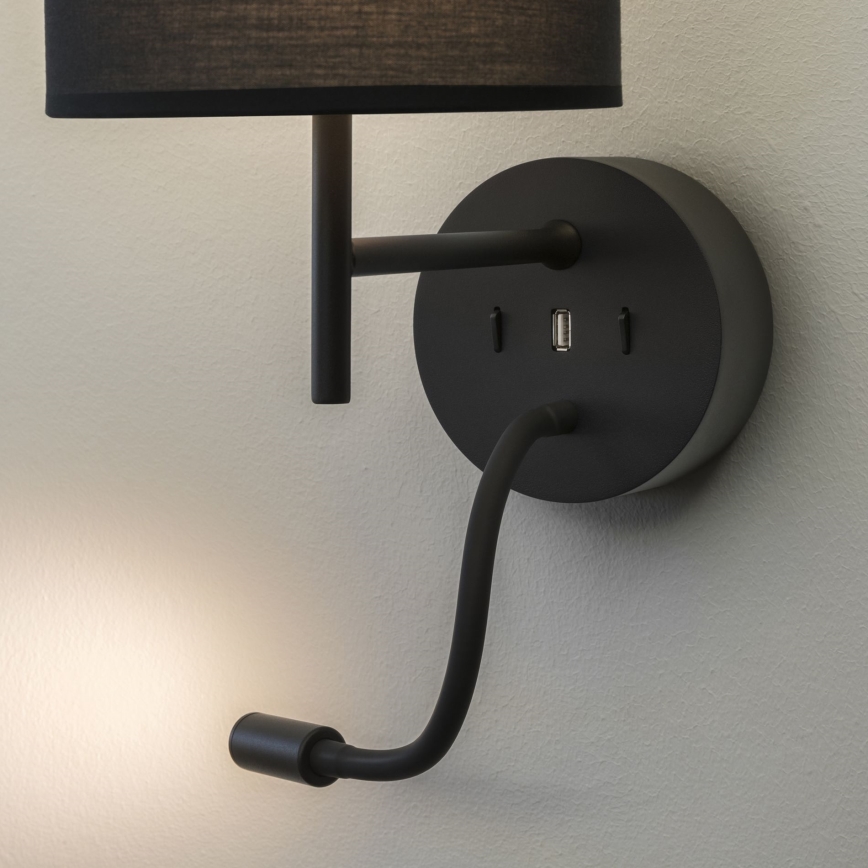 Ideal Lux - LED Flexible lamp with a mount SET UP 1xE27/42W + LED/3W/230V CRI 90 USB black