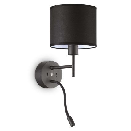 Ideal Lux - LED Flexible lamp with a mount SET UP 1xE27/42W + LED/3W/230V CRI 90 USB black