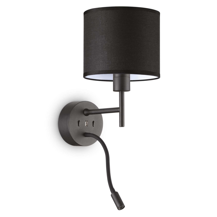 Ideal Lux - LED Flexible lamp with a mount SET UP 1xE27/42W + LED/3W/230V CRI 90 USB black