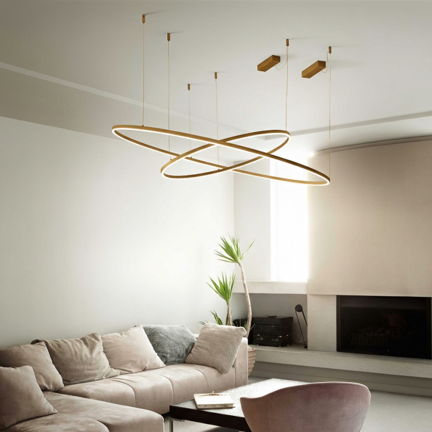 Ideal Lux - ORACLE SLIM LED cable-suspended chandelier, 83W, 230V, 3000K, CRI 90, Ø 150 cm, gold