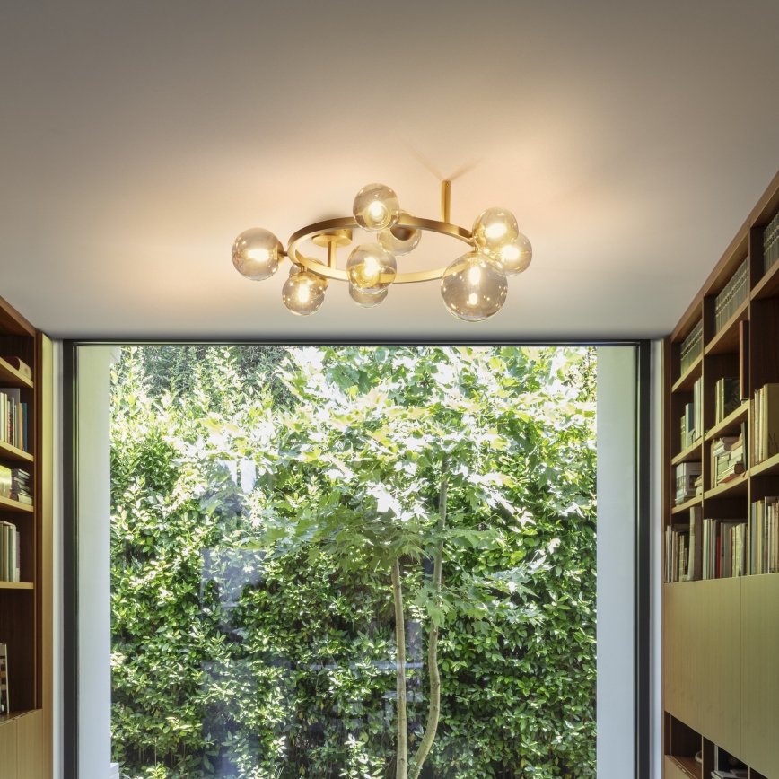 Ideal Lux - PERLAGE LED Flush-Mount Chandelier 10xG9/3W/230V, diam. 70 cm, Gold / Smoky Beige
