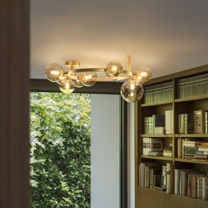Ideal Lux - PERLAGE LED Flush-Mount Chandelier 10xG9/3W/230V, diam. 70 cm, Gold / Smoky Beige
