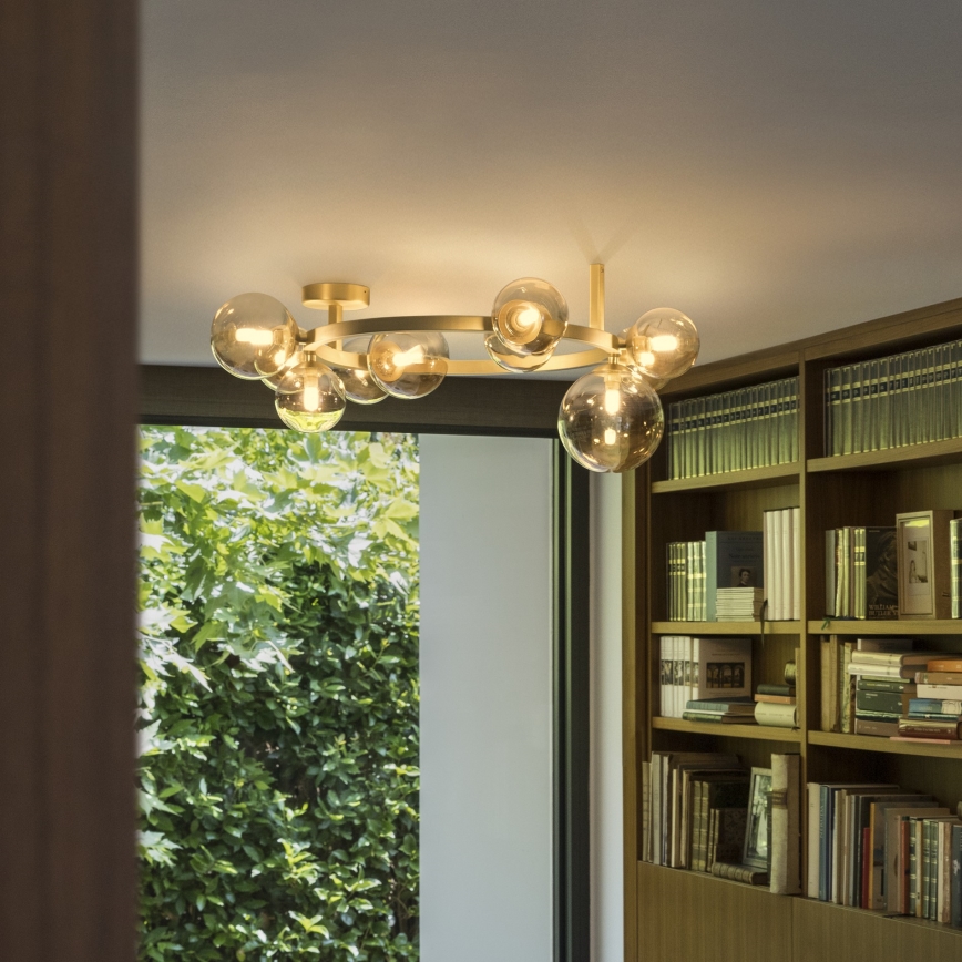 Ideal Lux - PERLAGE LED Flush-Mount Chandelier 10xG9/3W/230V, diam. 70 cm, Gold / Smoky Beige