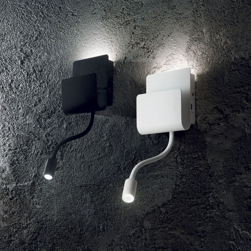 Ideal Lux - LED Wall spotlight with a flexible small lamp PROBE LED/9,5W/230V USB CRI 90 black