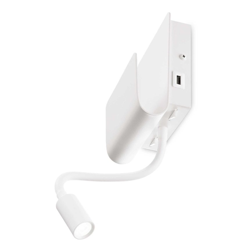 Ideal Lux - LED Wall spotlight with a flexible small lamp PROBE LED/9,5W/230V USB CRI 90 white
